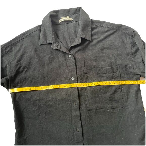 Abercrombie Fitch Linen Blend Top Women Large Black Button Down Tunic Oversized - Picture 8 of 10